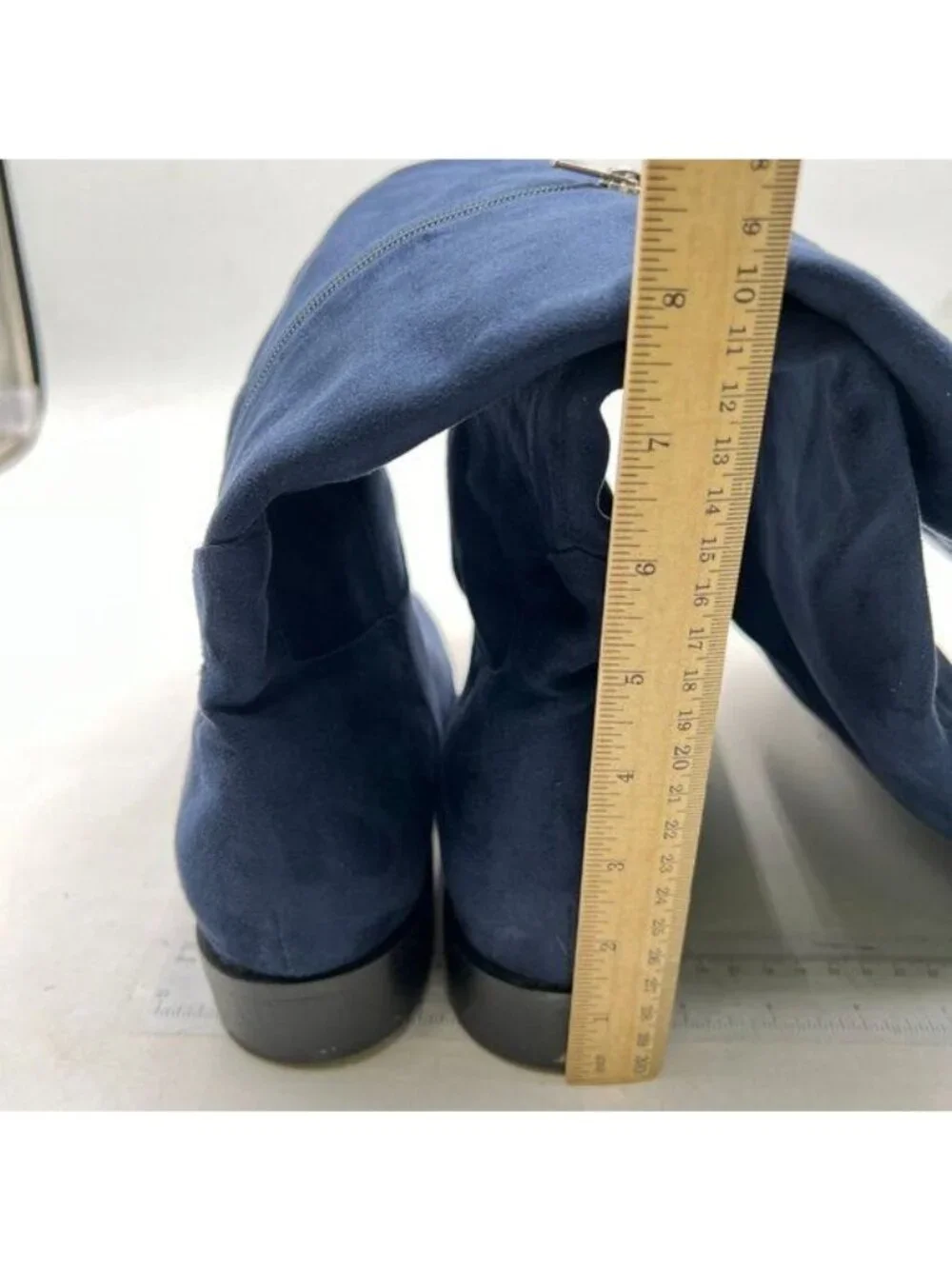 Pazzion Women Almond Toe Knee High Boots with Partial Zipper Stretchy Cold Blue